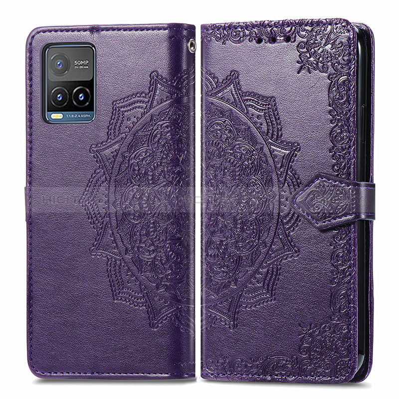 Coque Portefeuille Motif Fantaisie Livre Cuir Etui Clapet pour Vivo Y21a Violet Plus