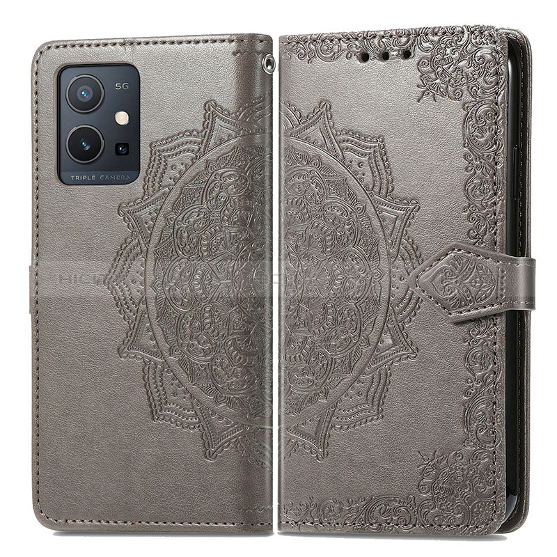 Coque Portefeuille Motif Fantaisie Livre Cuir Etui Clapet pour Vivo Y33e 5G Gris Plus