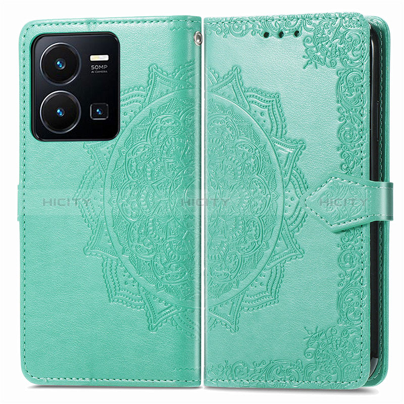 Coque Portefeuille Motif Fantaisie Livre Cuir Etui Clapet pour Vivo Y35 4G Vert Plus