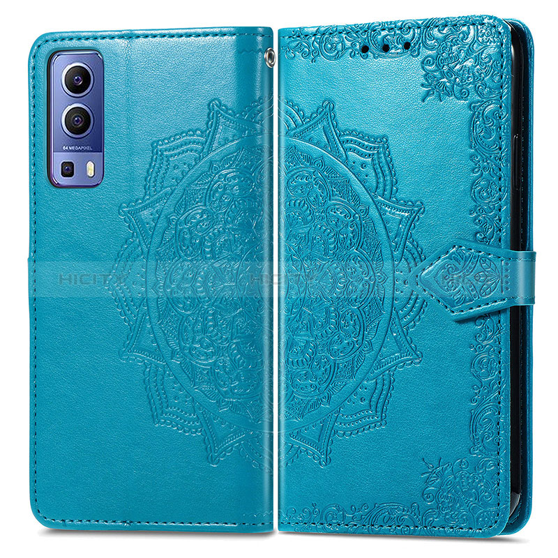 Coque Portefeuille Motif Fantaisie Livre Cuir Etui Clapet pour Vivo Y72 5G Bleu Plus