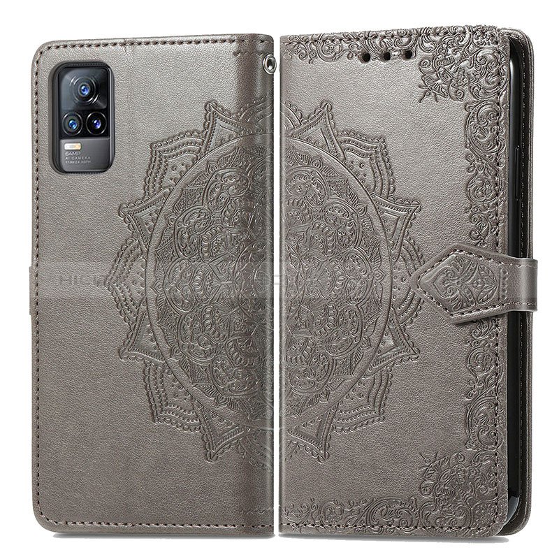 Coque Portefeuille Motif Fantaisie Livre Cuir Etui Clapet pour Vivo Y73 (2021) Gris Plus