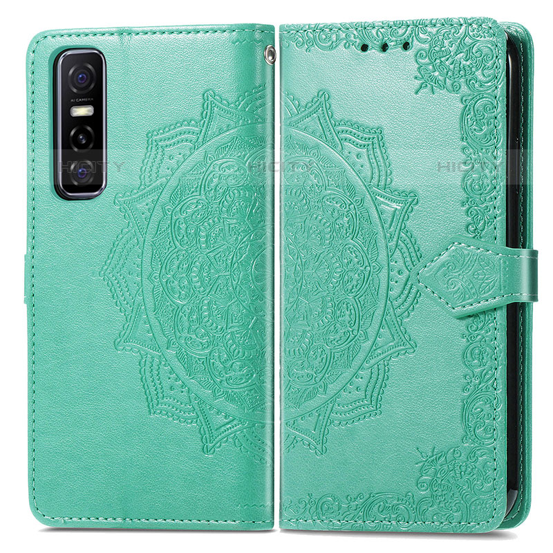 Coque Portefeuille Motif Fantaisie Livre Cuir Etui Clapet pour Vivo Y73s 5G Vert Plus