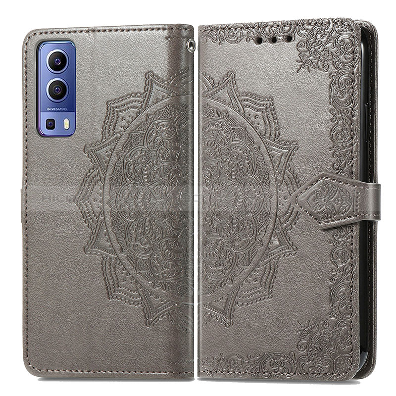 Coque Portefeuille Motif Fantaisie Livre Cuir Etui Clapet pour Vivo Y75s 5G Gris Plus