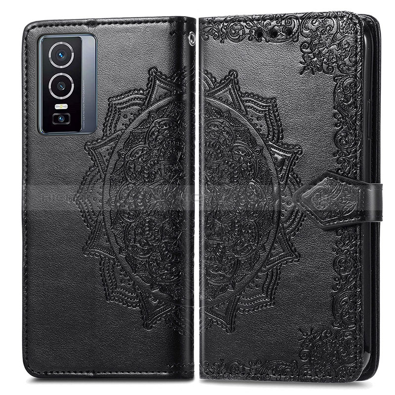 Coque Portefeuille Motif Fantaisie Livre Cuir Etui Clapet pour Vivo Y76 5G Noir Plus