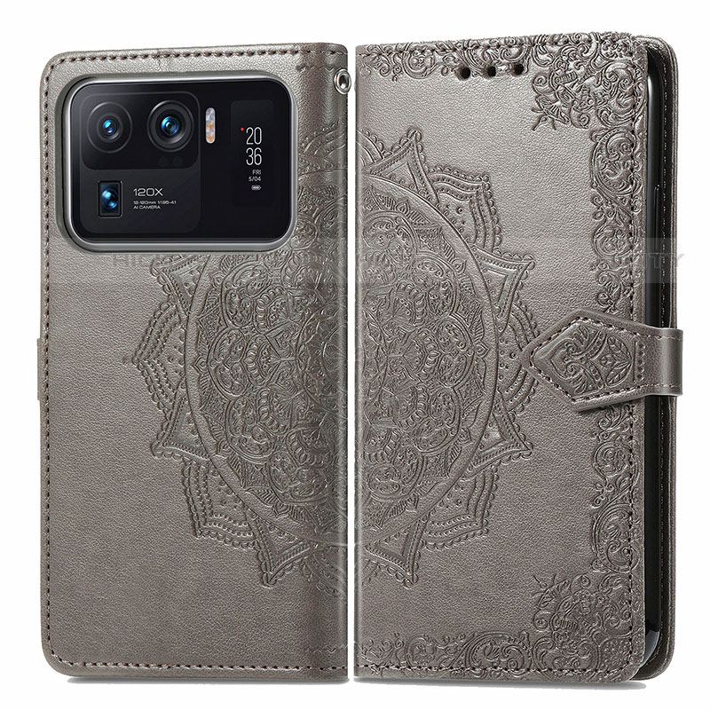 Coque Portefeuille Motif Fantaisie Livre Cuir Etui Clapet pour Xiaomi Mi 11 Ultra 5G Gris Plus