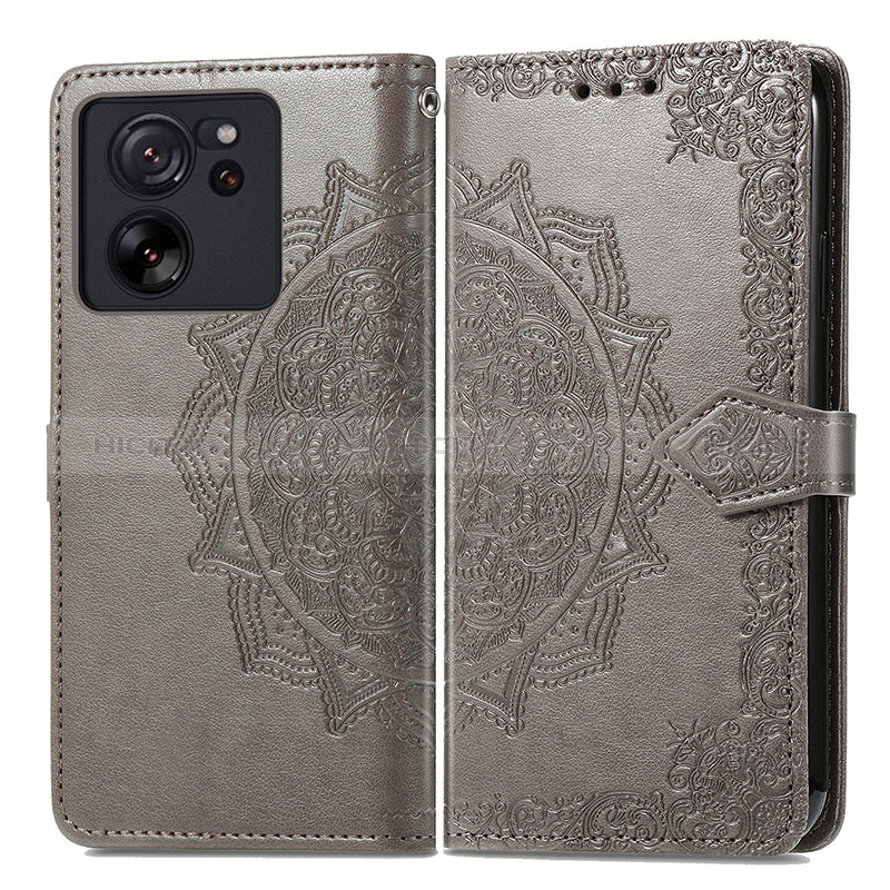 Coque Portefeuille Motif Fantaisie Livre Cuir Etui Clapet pour Xiaomi Mi 13T 5G Gris Plus