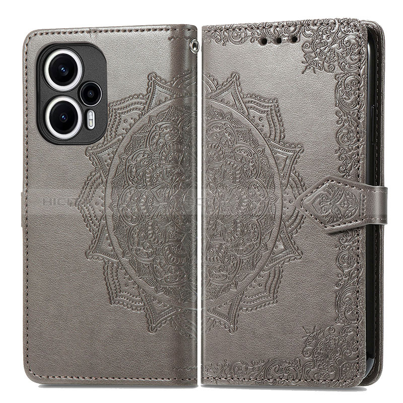 Coque Portefeuille Motif Fantaisie Livre Cuir Etui Clapet pour Xiaomi Poco F5 5G Gris Plus