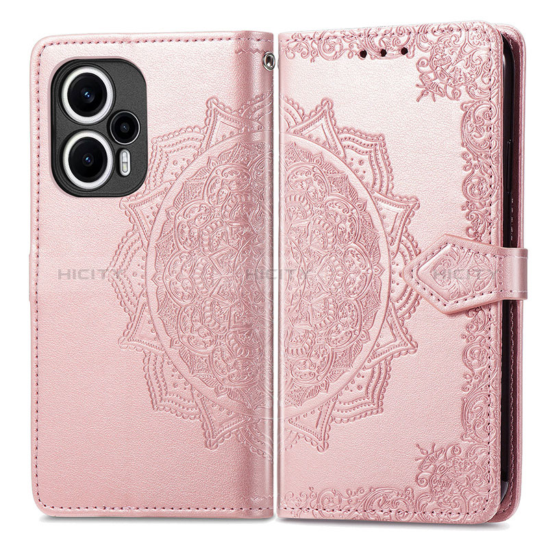 Coque Portefeuille Motif Fantaisie Livre Cuir Etui Clapet pour Xiaomi Poco F5 5G Or Rose Plus