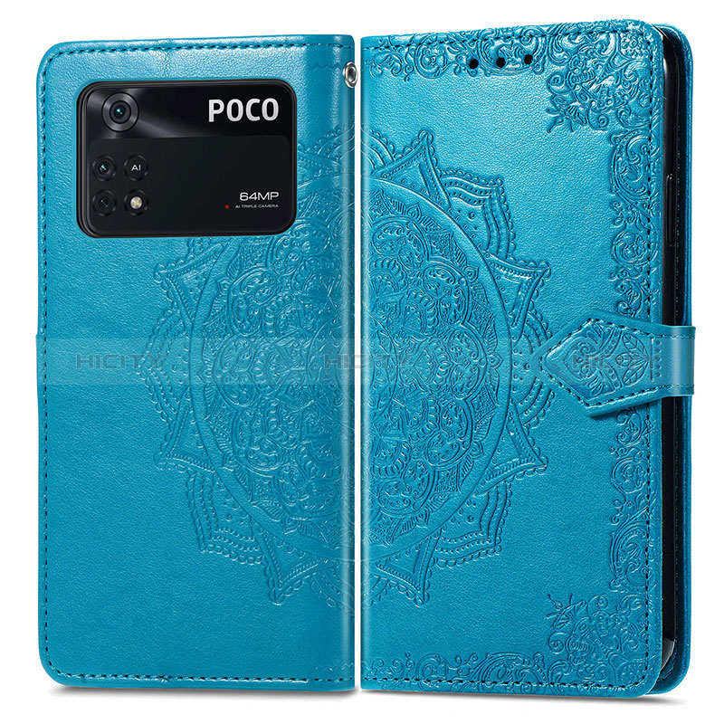 Coque Portefeuille Motif Fantaisie Livre Cuir Etui Clapet pour Xiaomi Poco M4 Pro 4G Bleu Plus