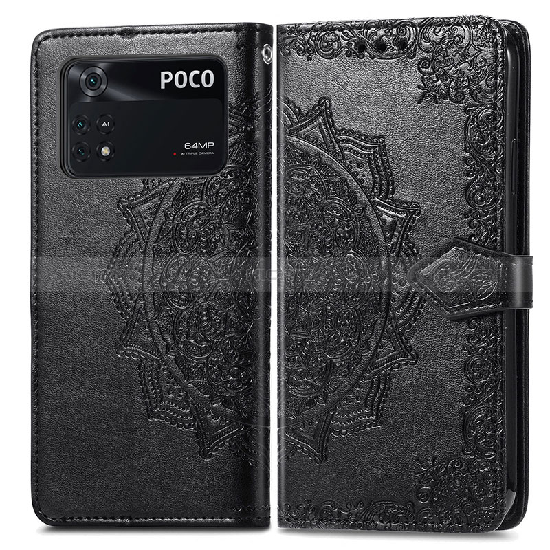 Coque Portefeuille Motif Fantaisie Livre Cuir Etui Clapet pour Xiaomi Poco M4 Pro 4G Noir Plus