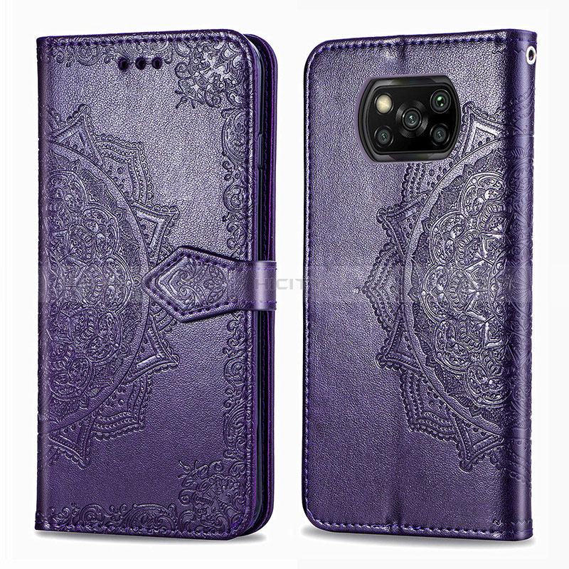 Coque Portefeuille Motif Fantaisie Livre Cuir Etui Clapet pour Xiaomi Poco X3 NFC Violet Plus