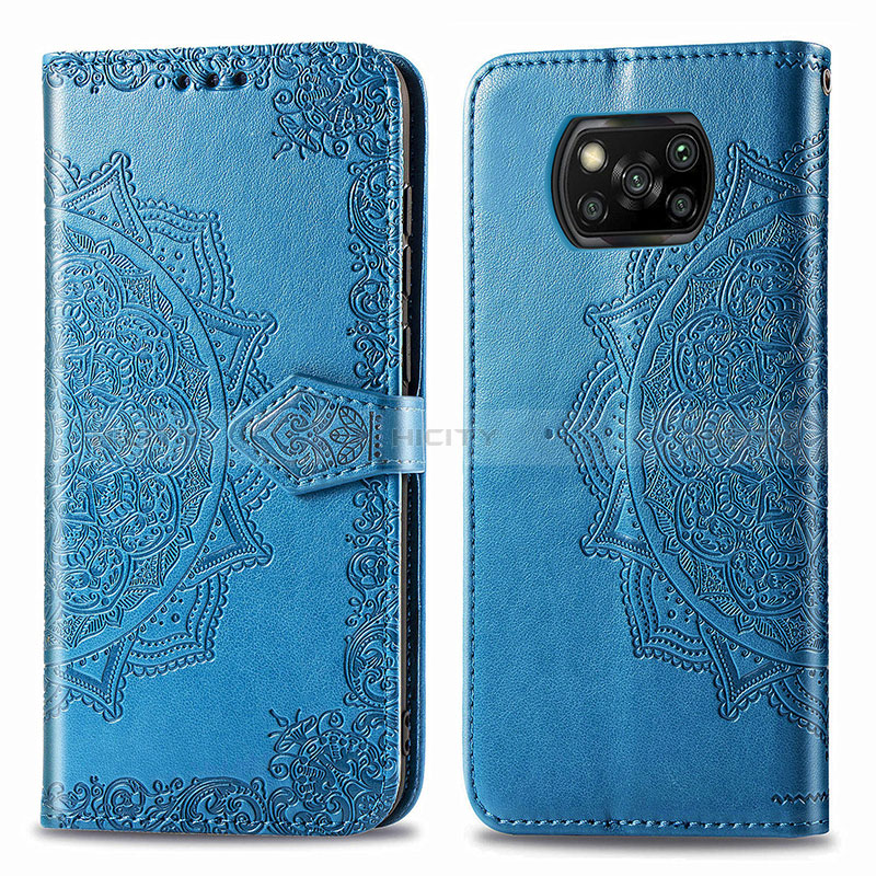 Coque Portefeuille Motif Fantaisie Livre Cuir Etui Clapet pour Xiaomi Poco X3 Pro Bleu Plus