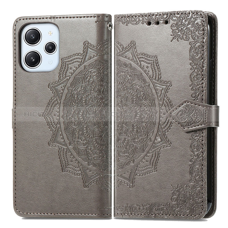 Coque Portefeuille Motif Fantaisie Livre Cuir Etui Clapet pour Xiaomi Redmi 12 4G Gris Plus