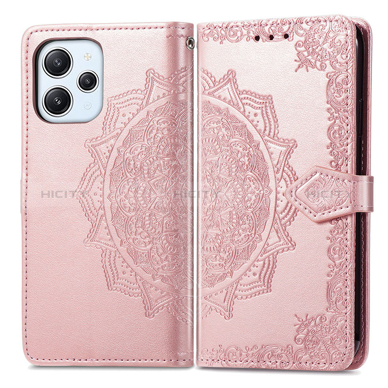 Coque Portefeuille Motif Fantaisie Livre Cuir Etui Clapet pour Xiaomi Redmi 12 4G Or Rose Plus