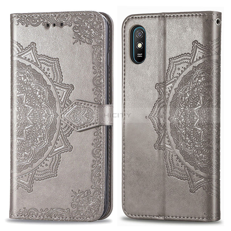 Coque Portefeuille Motif Fantaisie Livre Cuir Etui Clapet pour Xiaomi Redmi 9A Gris Plus