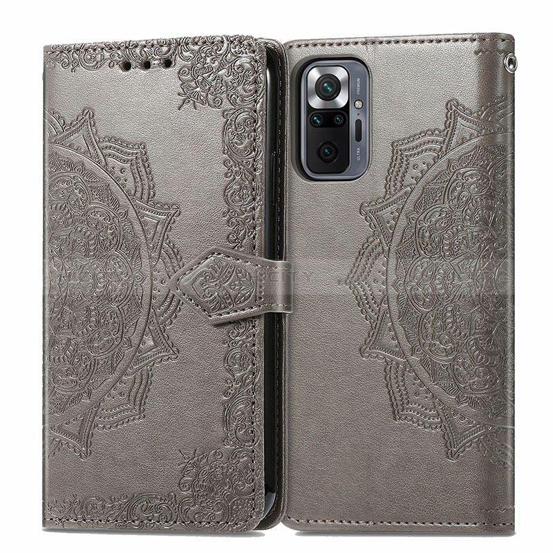 Coque Portefeuille Motif Fantaisie Livre Cuir Etui Clapet pour Xiaomi Redmi Note 10 Pro Max Gris Plus