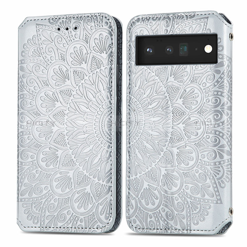 Coque Portefeuille Motif Fantaisie Livre Cuir Etui Clapet S01D pour Google Pixel 6 5G Argent Plus