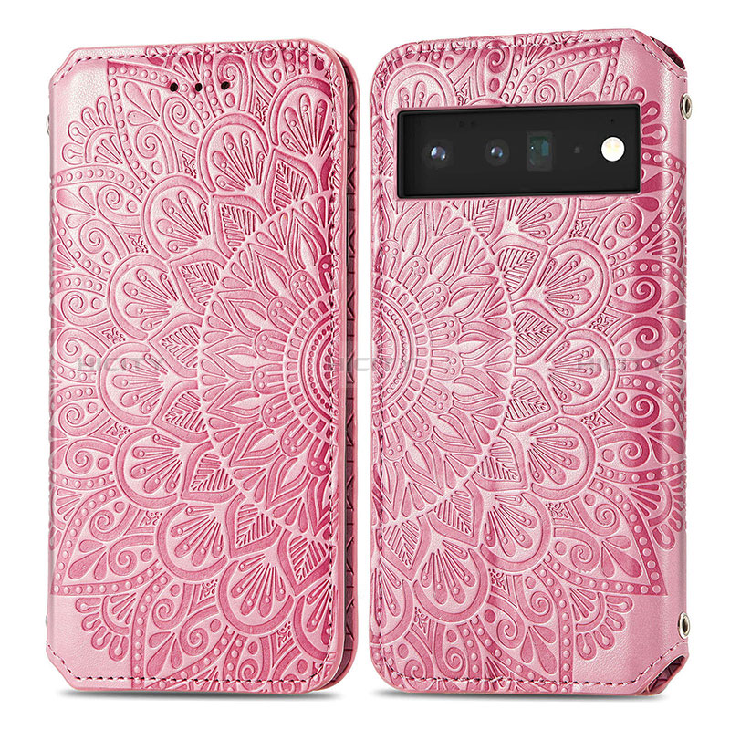 Coque Portefeuille Motif Fantaisie Livre Cuir Etui Clapet S01D pour Google Pixel 6 Pro 5G Or Rose Plus