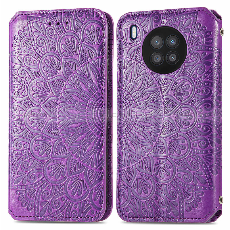 Coque Portefeuille Motif Fantaisie Livre Cuir Etui Clapet S01D pour Huawei Honor 50 Lite Violet Plus