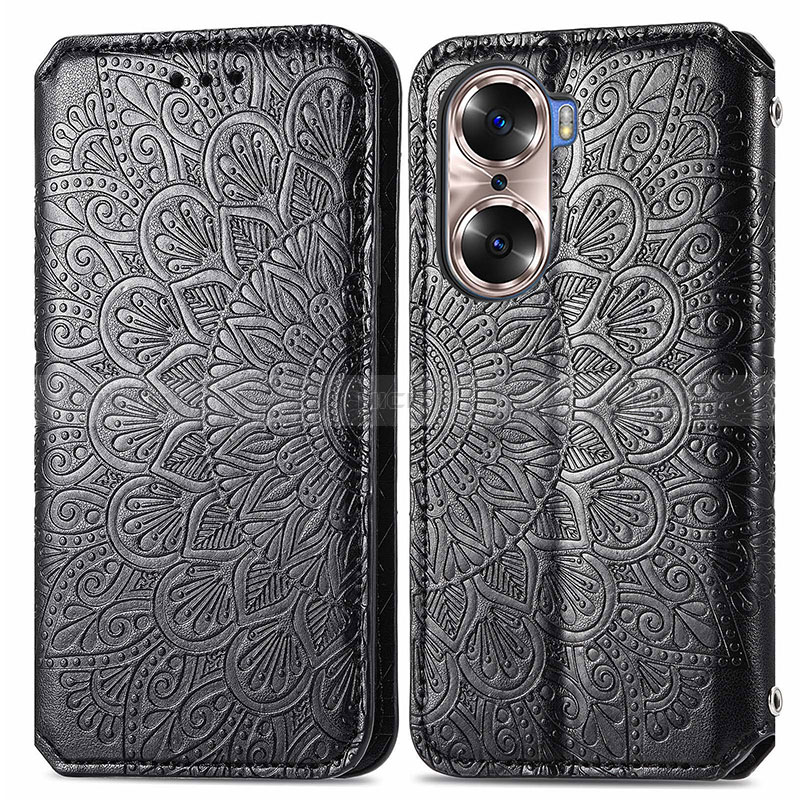 Coque Portefeuille Motif Fantaisie Livre Cuir Etui Clapet S01D pour Huawei Honor 60 Pro 5G Noir Plus