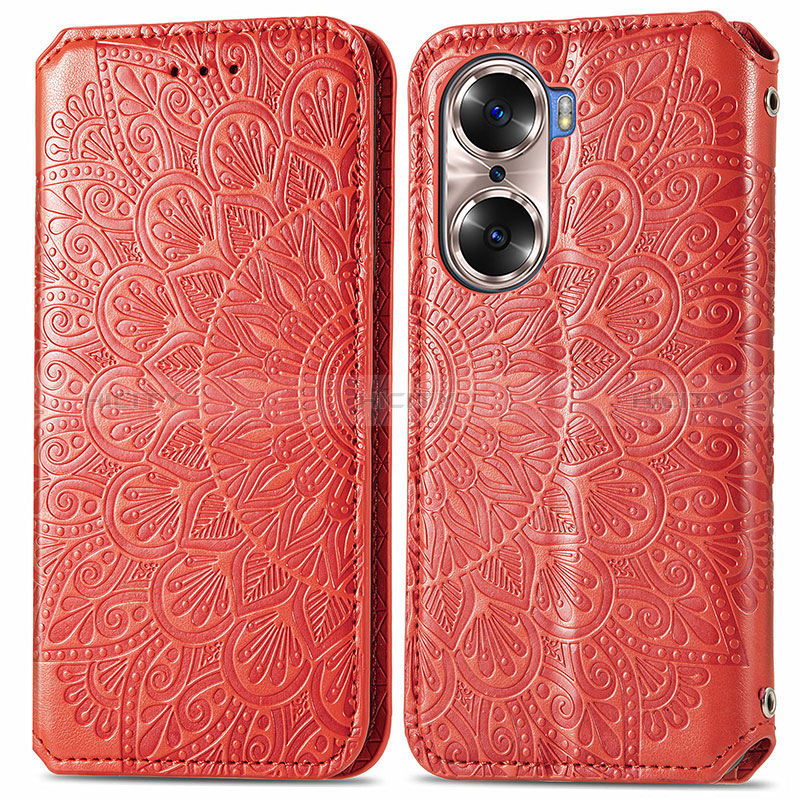 Coque Portefeuille Motif Fantaisie Livre Cuir Etui Clapet S01D pour Huawei Honor 60 Pro 5G Rouge Plus