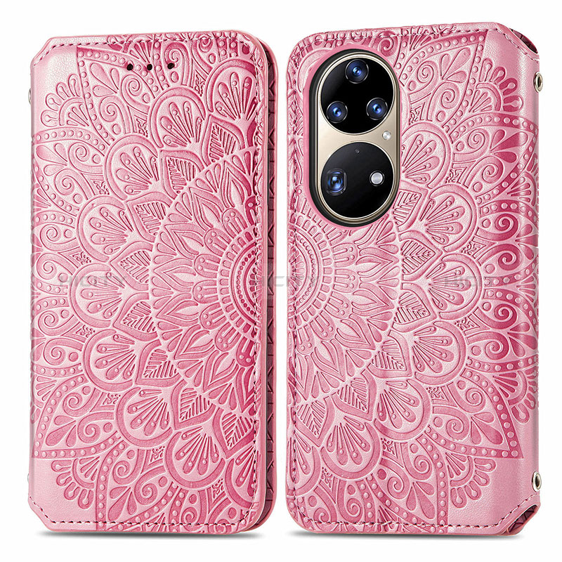 Coque Portefeuille Motif Fantaisie Livre Cuir Etui Clapet S01D pour Huawei P50 Or Rose Plus