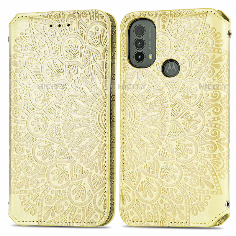 Coque Portefeuille Motif Fantaisie Livre Cuir Etui Clapet S01D pour Motorola Moto E20 Or Plus