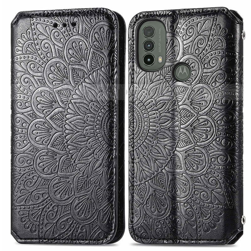 Coque Portefeuille Motif Fantaisie Livre Cuir Etui Clapet S01D pour Motorola Moto E30 Noir Plus