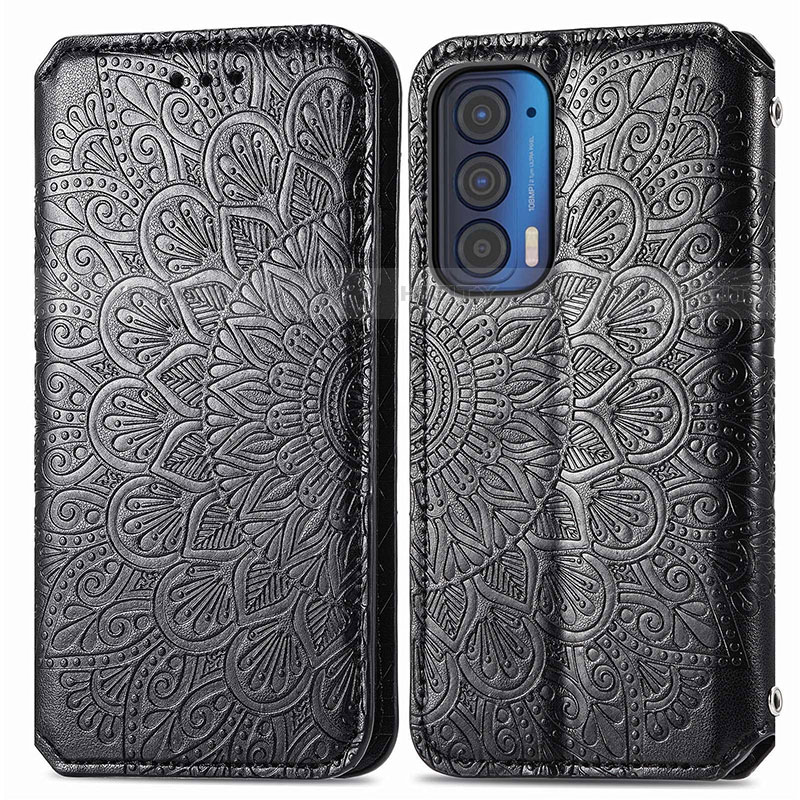 Coque Portefeuille Motif Fantaisie Livre Cuir Etui Clapet S01D pour Motorola Moto Edge (2021) 5G Noir Plus