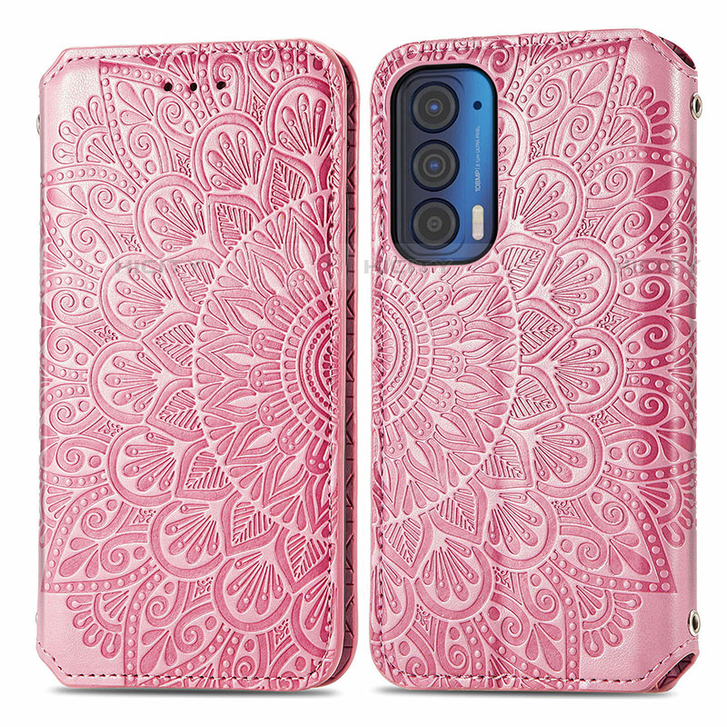 Coque Portefeuille Motif Fantaisie Livre Cuir Etui Clapet S01D pour Motorola Moto Edge (2021) 5G Or Rose Plus