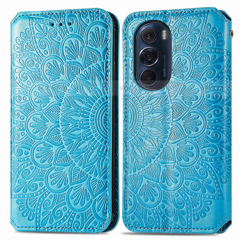 Coque Portefeuille Motif Fantaisie Livre Cuir Etui Clapet S01D pour Motorola Moto Edge Plus (2022) 5G Bleu Plus