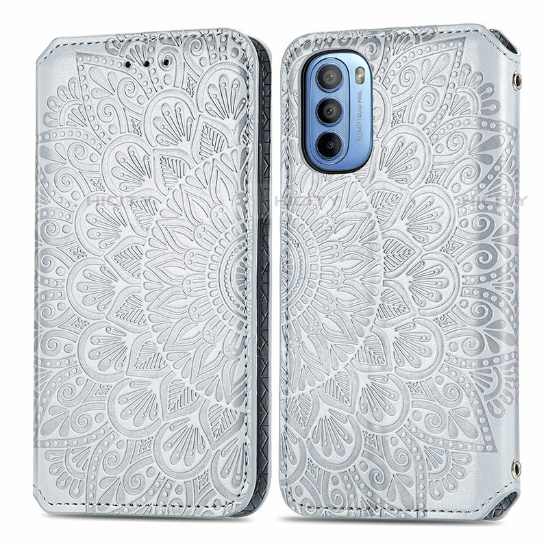 Coque Portefeuille Motif Fantaisie Livre Cuir Etui Clapet S01D pour Motorola Moto G31 Argent Plus