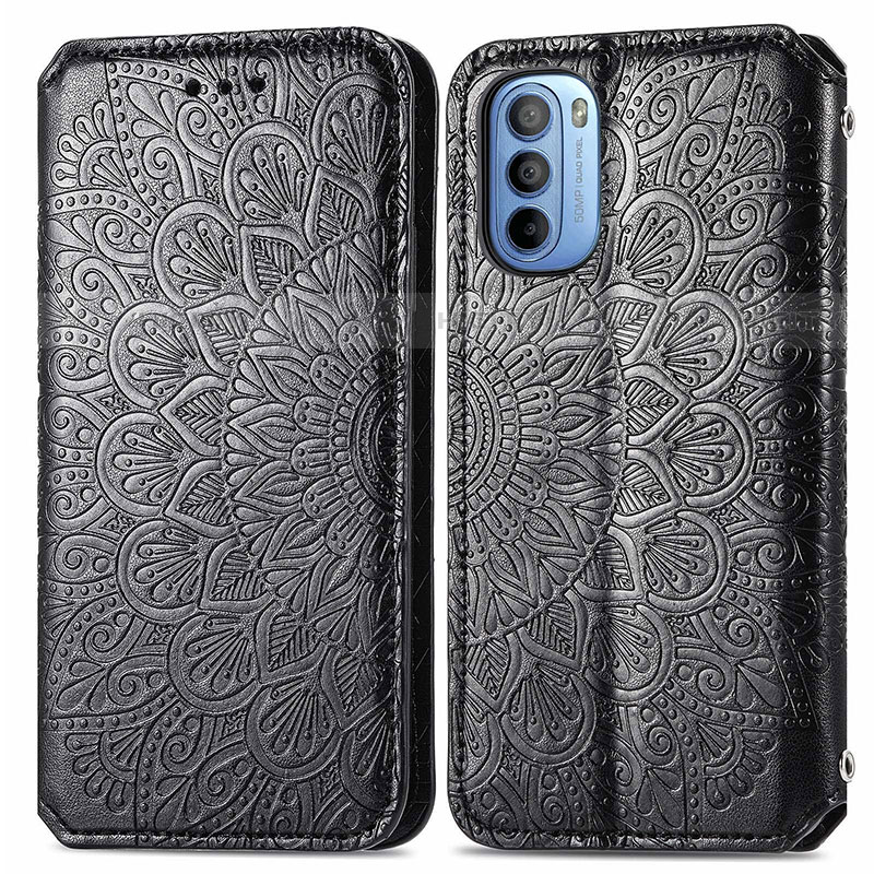 Coque Portefeuille Motif Fantaisie Livre Cuir Etui Clapet S01D pour Motorola Moto G31 Noir Plus