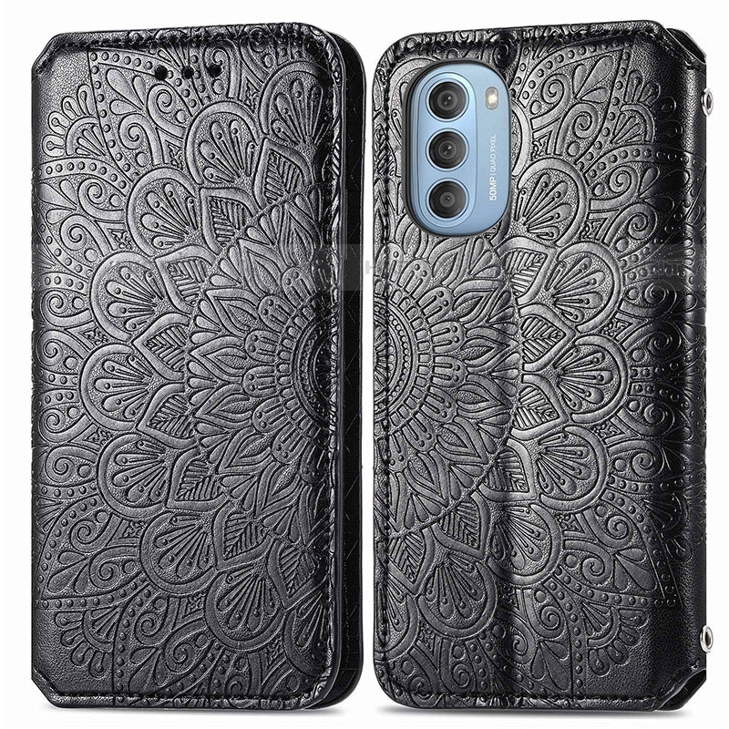 Coque Portefeuille Motif Fantaisie Livre Cuir Etui Clapet S01D pour Motorola Moto G51 5G Noir Plus