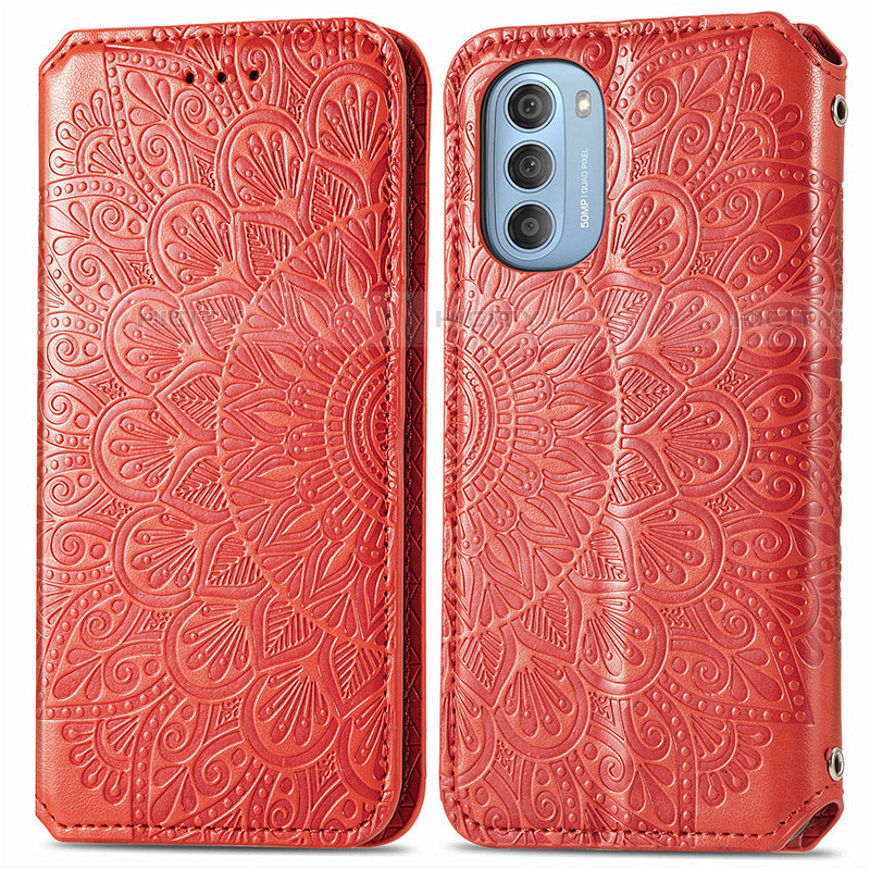 Coque Portefeuille Motif Fantaisie Livre Cuir Etui Clapet S01D pour Motorola Moto G51 5G Rouge Plus