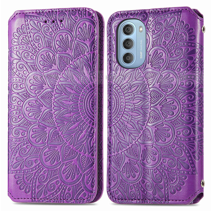 Coque Portefeuille Motif Fantaisie Livre Cuir Etui Clapet S01D pour Motorola Moto G51 5G Violet Plus