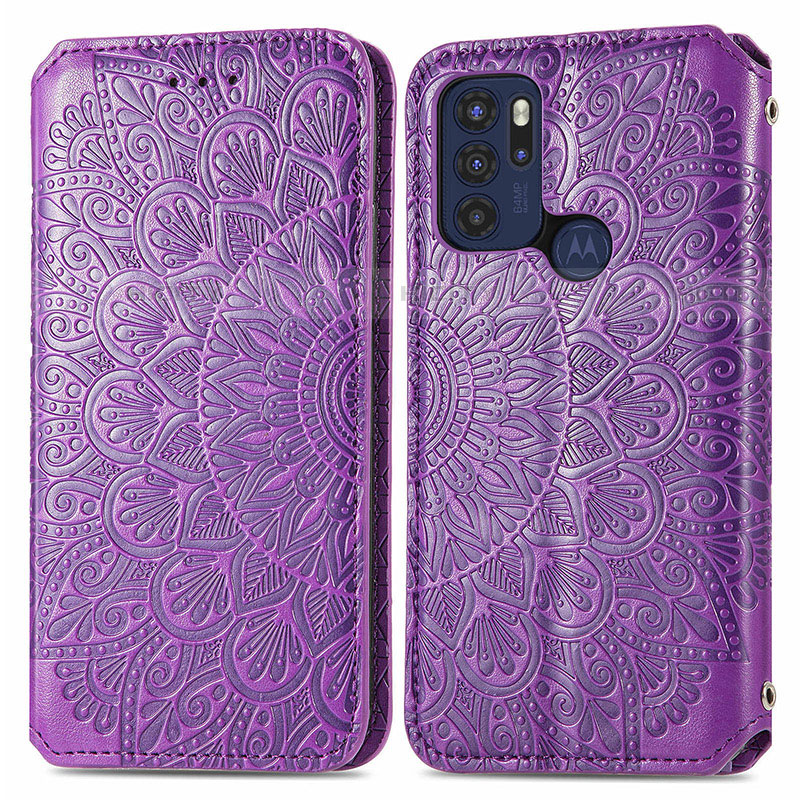 Coque Portefeuille Motif Fantaisie Livre Cuir Etui Clapet S01D pour Motorola Moto G60s Violet Plus