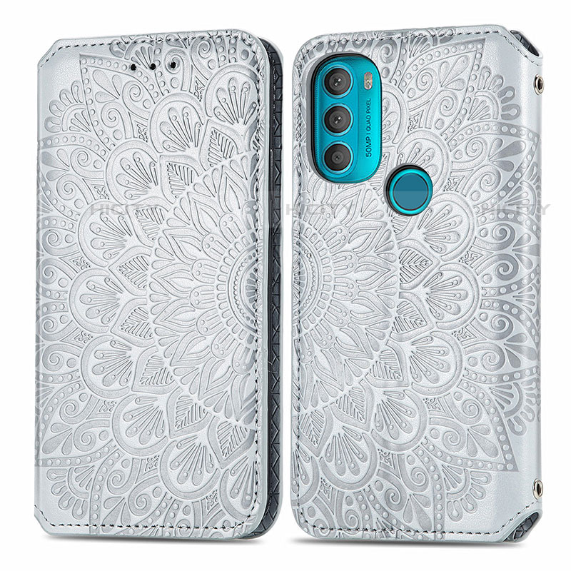 Coque Portefeuille Motif Fantaisie Livre Cuir Etui Clapet S01D pour Motorola Moto G71 5G Argent Plus