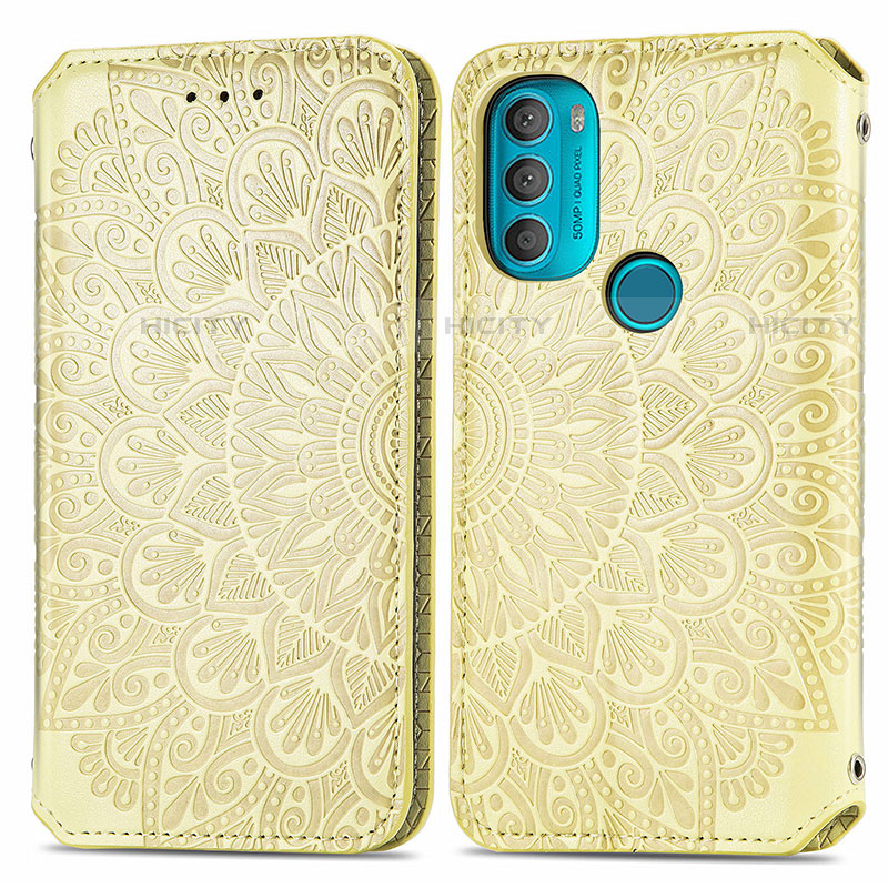 Coque Portefeuille Motif Fantaisie Livre Cuir Etui Clapet S01D pour Motorola Moto G71 5G Or Plus