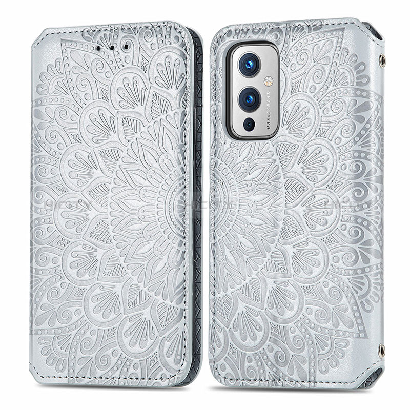 Coque Portefeuille Motif Fantaisie Livre Cuir Etui Clapet S01D pour OnePlus 9 5G Argent Plus