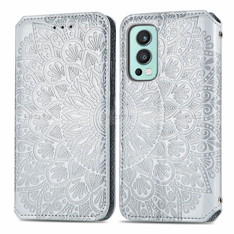 Coque Portefeuille Motif Fantaisie Livre Cuir Etui Clapet S01D pour OnePlus Nord 2 5G Argent Plus