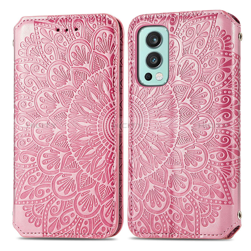 Coque Portefeuille Motif Fantaisie Livre Cuir Etui Clapet S01D pour OnePlus Nord 2 5G Or Rose Plus