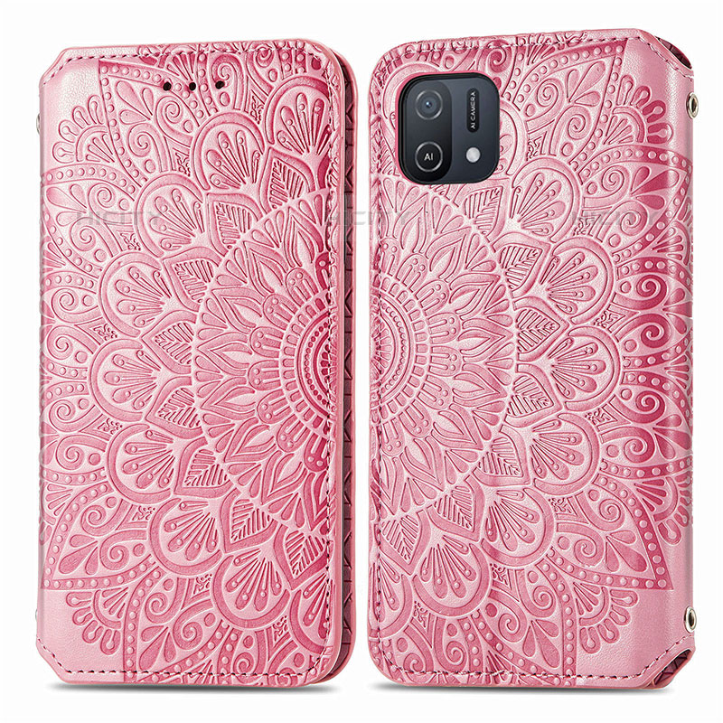 Coque Portefeuille Motif Fantaisie Livre Cuir Etui Clapet S01D pour Oppo A16e Or Rose Plus