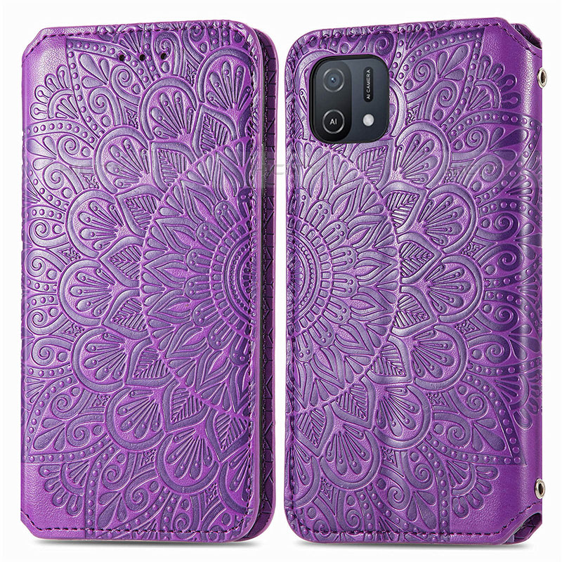 Coque Portefeuille Motif Fantaisie Livre Cuir Etui Clapet S01D pour Oppo A16K Violet Plus