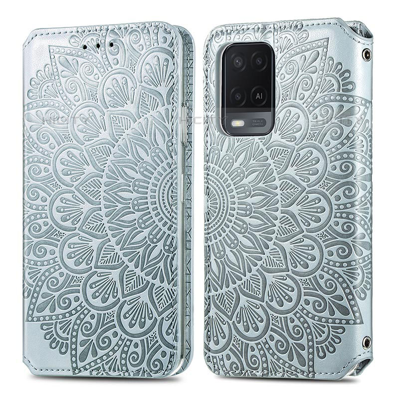 Coque Portefeuille Motif Fantaisie Livre Cuir Etui Clapet S01D pour Oppo A54 4G Argent Plus