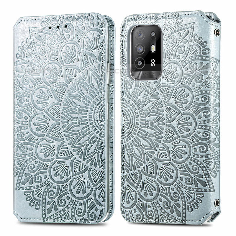 Coque Portefeuille Motif Fantaisie Livre Cuir Etui Clapet S01D pour Oppo A94 5G Argent Plus