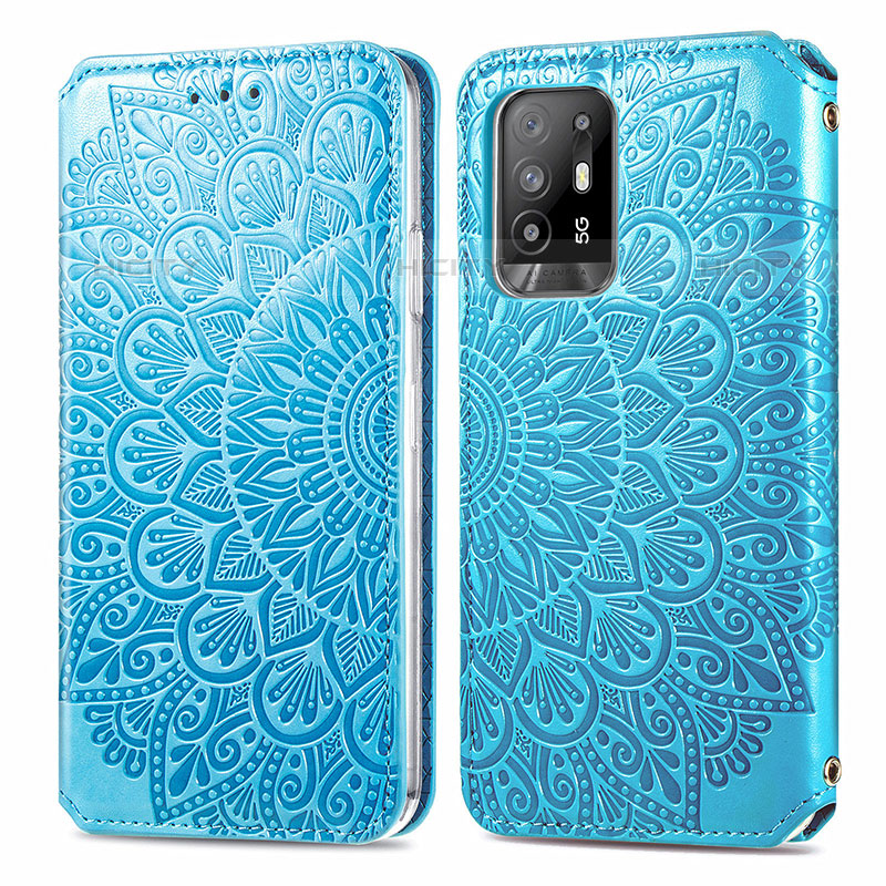 Coque Portefeuille Motif Fantaisie Livre Cuir Etui Clapet S01D pour Oppo A94 5G Bleu Plus