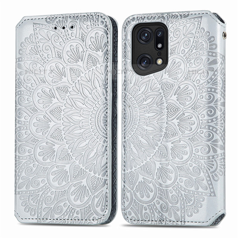 Coque Portefeuille Motif Fantaisie Livre Cuir Etui Clapet S01D pour Oppo Find X5 Pro 5G Argent Plus