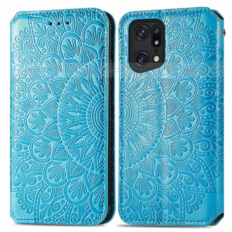 Coque Portefeuille Motif Fantaisie Livre Cuir Etui Clapet S01D pour Oppo Find X5 Pro 5G Bleu Plus