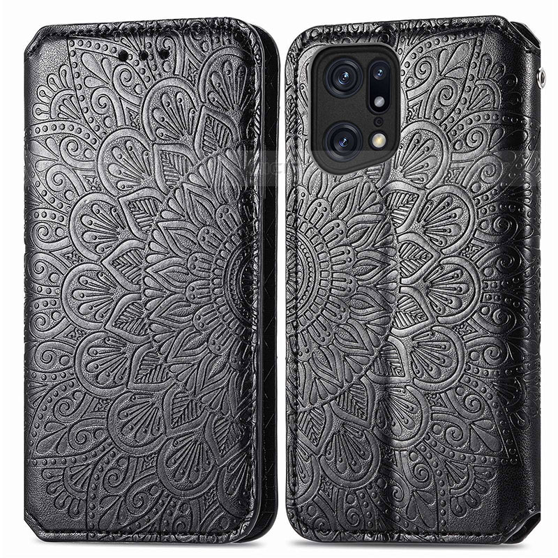 Coque Portefeuille Motif Fantaisie Livre Cuir Etui Clapet S01D pour Oppo Find X5 Pro 5G Noir Plus